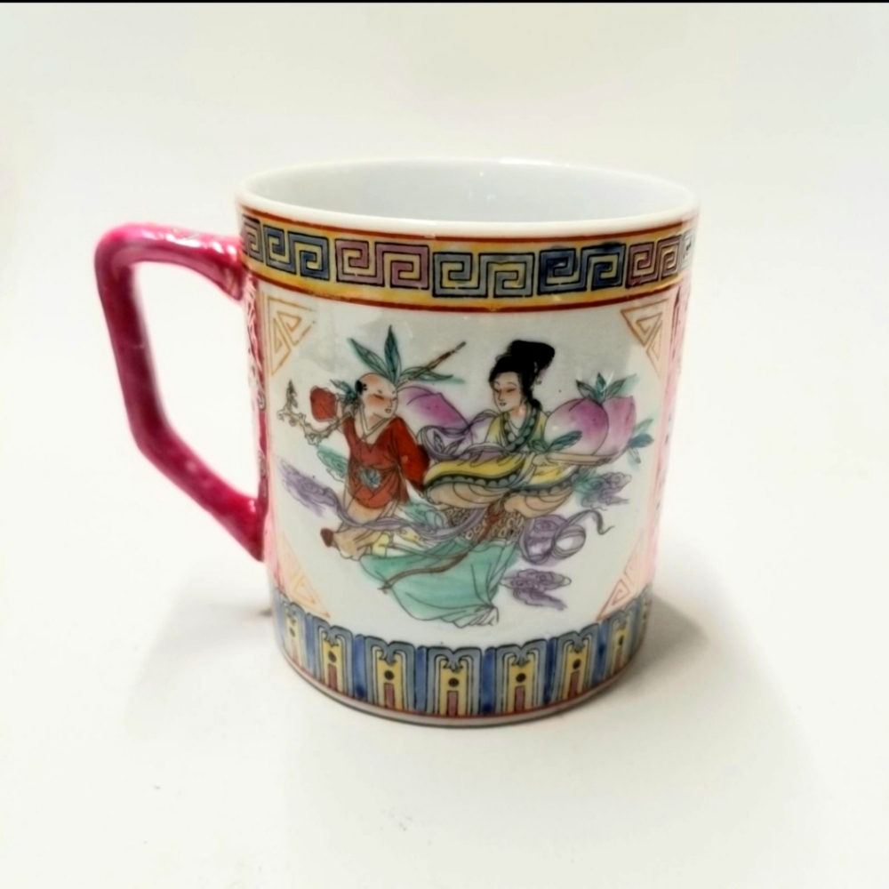 Geisha and Farmer with Giant Peaches and Peaceful Lotus Afternoon Tea Mug